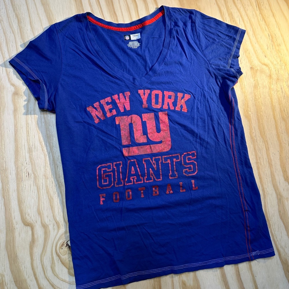 NFL Team Apparel Womens XL Blue New York Giants V-Neck Graphic T-Shirt